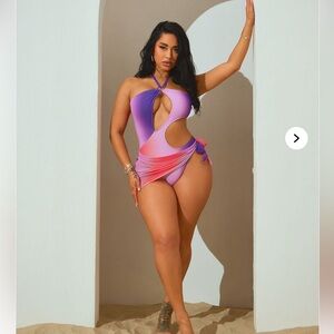 Cutout Swimsuit ‘Summer Oasis Cutout 1 Piece Swimsuit Set - Purple/combo’